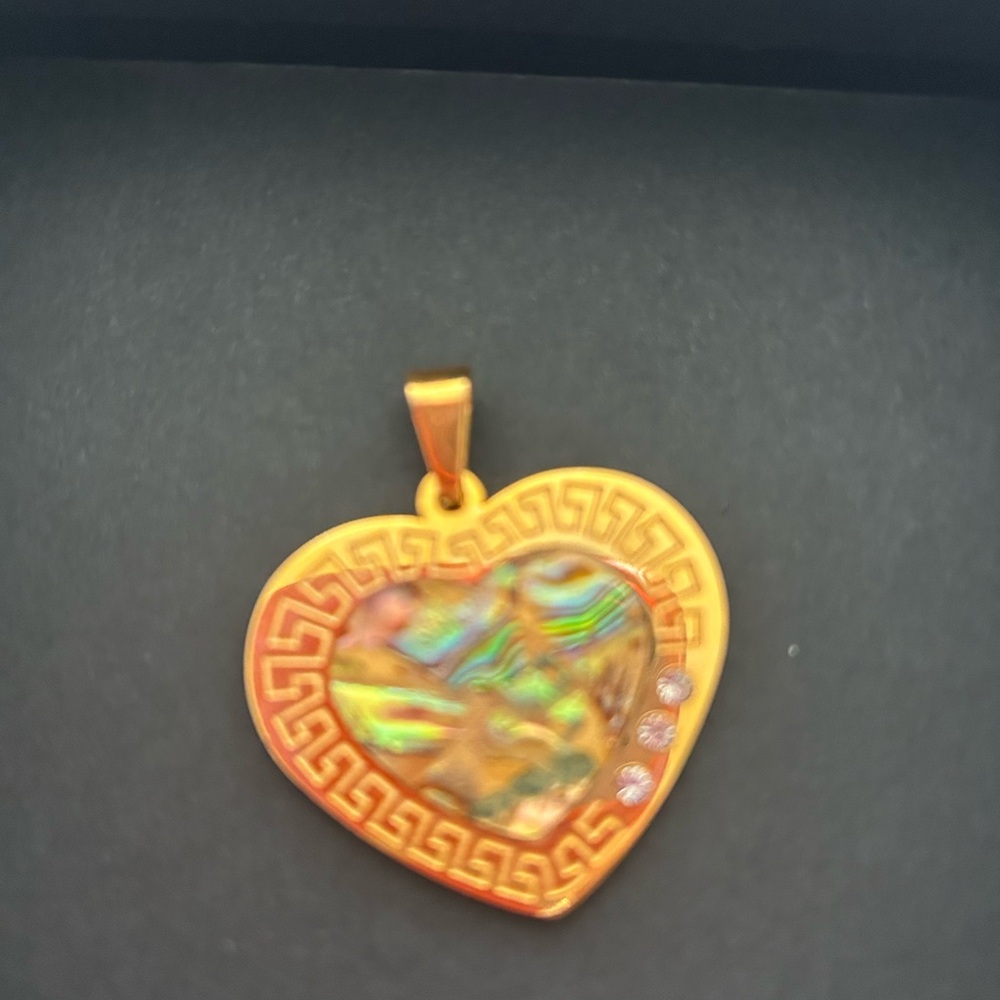 Gold Heart Necklace with Greek Key Design - Picture 4 of 5